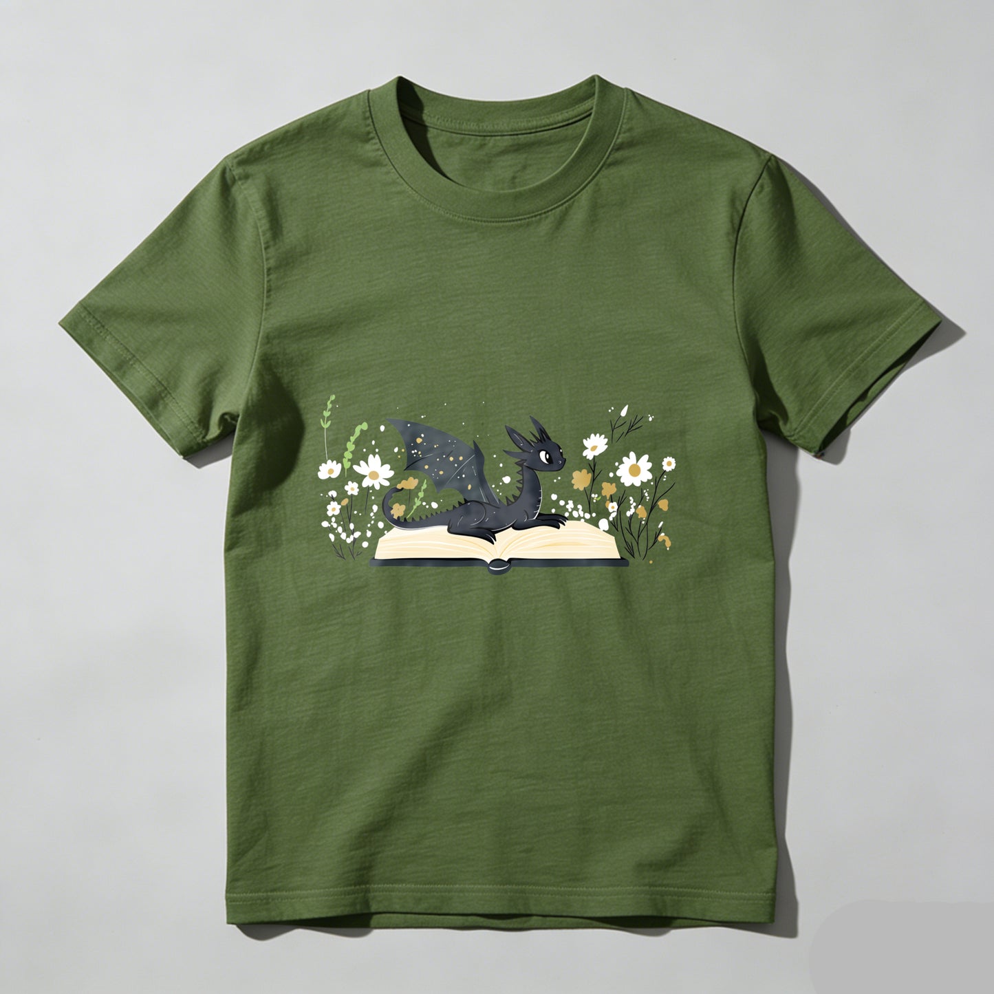 Wardrobecart Dragon Reading Book With Flowers Unisex Classic T-shirt