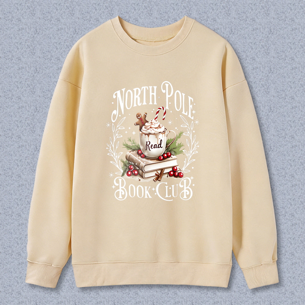 Wardrobecart North Pole Book Club With Coffee Mug Books And Holly Unisex Classic Sweatshirt