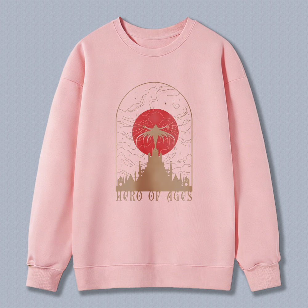 Wardrobecart Hero Of Ages Red Sun And Castle Design Unisex Classic Sweatshirt