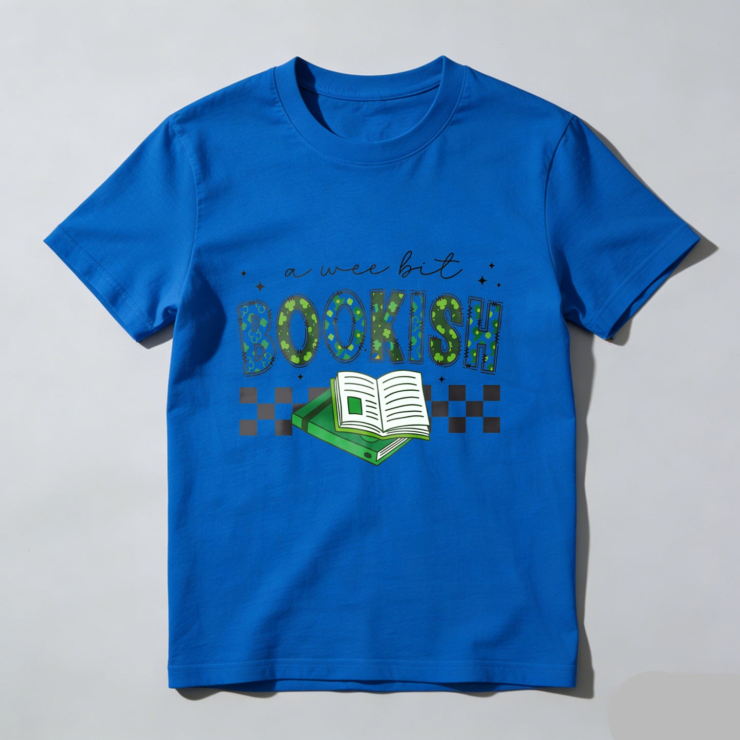 Wardrobecart A Wee Bit Bookish With Open Book And Checkered Pattern Unisex Classic T-shirt