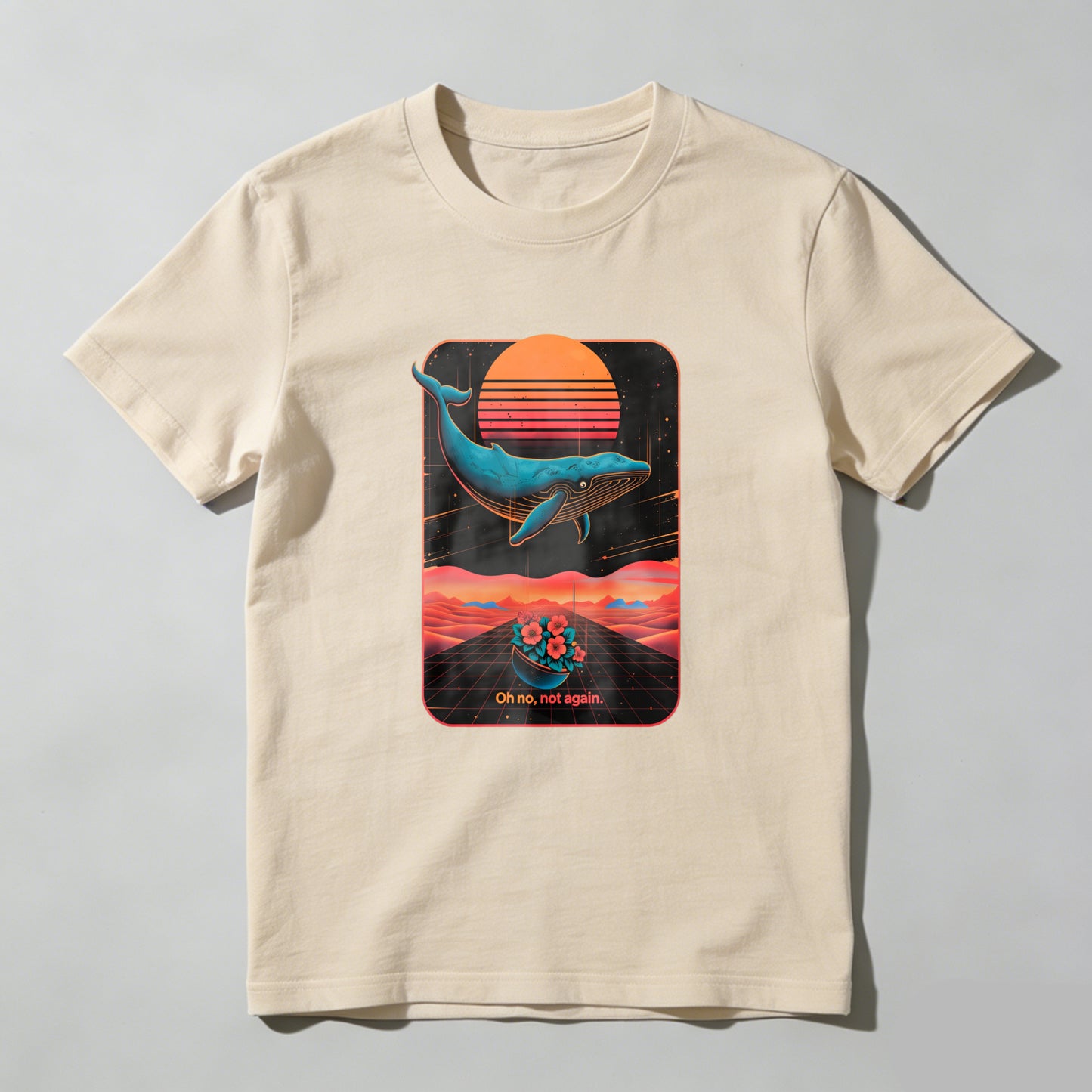 Wardrobecart Whale Sunset Grid Flowers Text Unisex Classic T-shirt