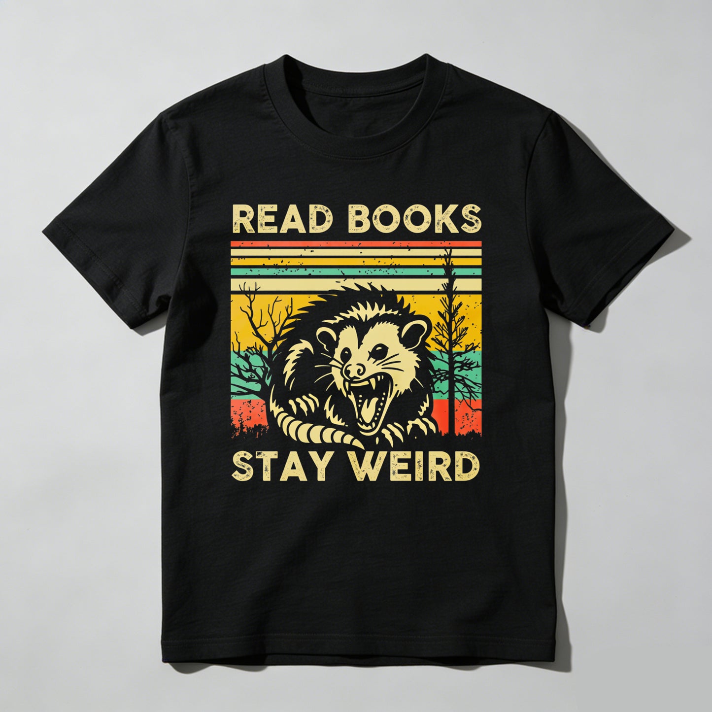 Wardrobecart Read Books Stay Weird Opossum Sunset Trees Unisex Classic T-shirt