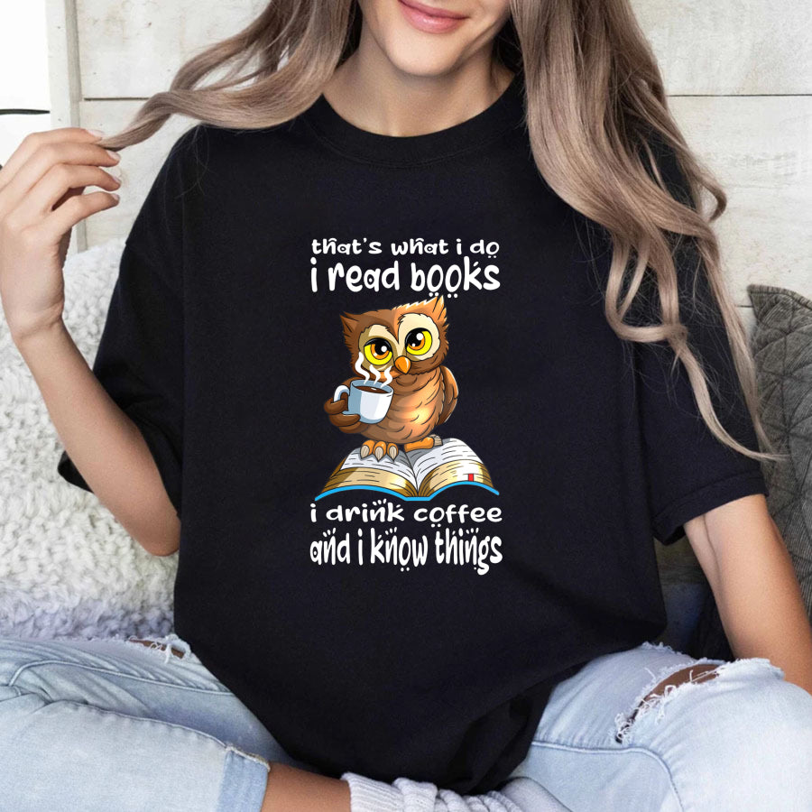Wardrobecart Owl Reading Book Coffee Knowledge Saying Unisex Classic T-shirt