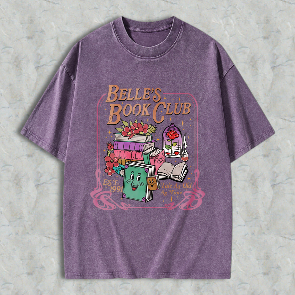 Wardrobecart Belle's Book Club Tale As Old As Time Books And Roses Design Unisex Washed T-shirt