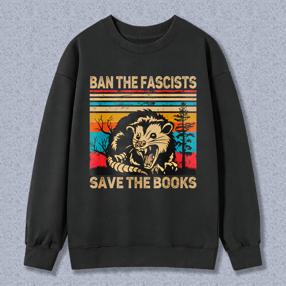 Wardrobecart Ban The Fascists Save The Books Opossum Vintage Design Unisex Classic Sweatshirt