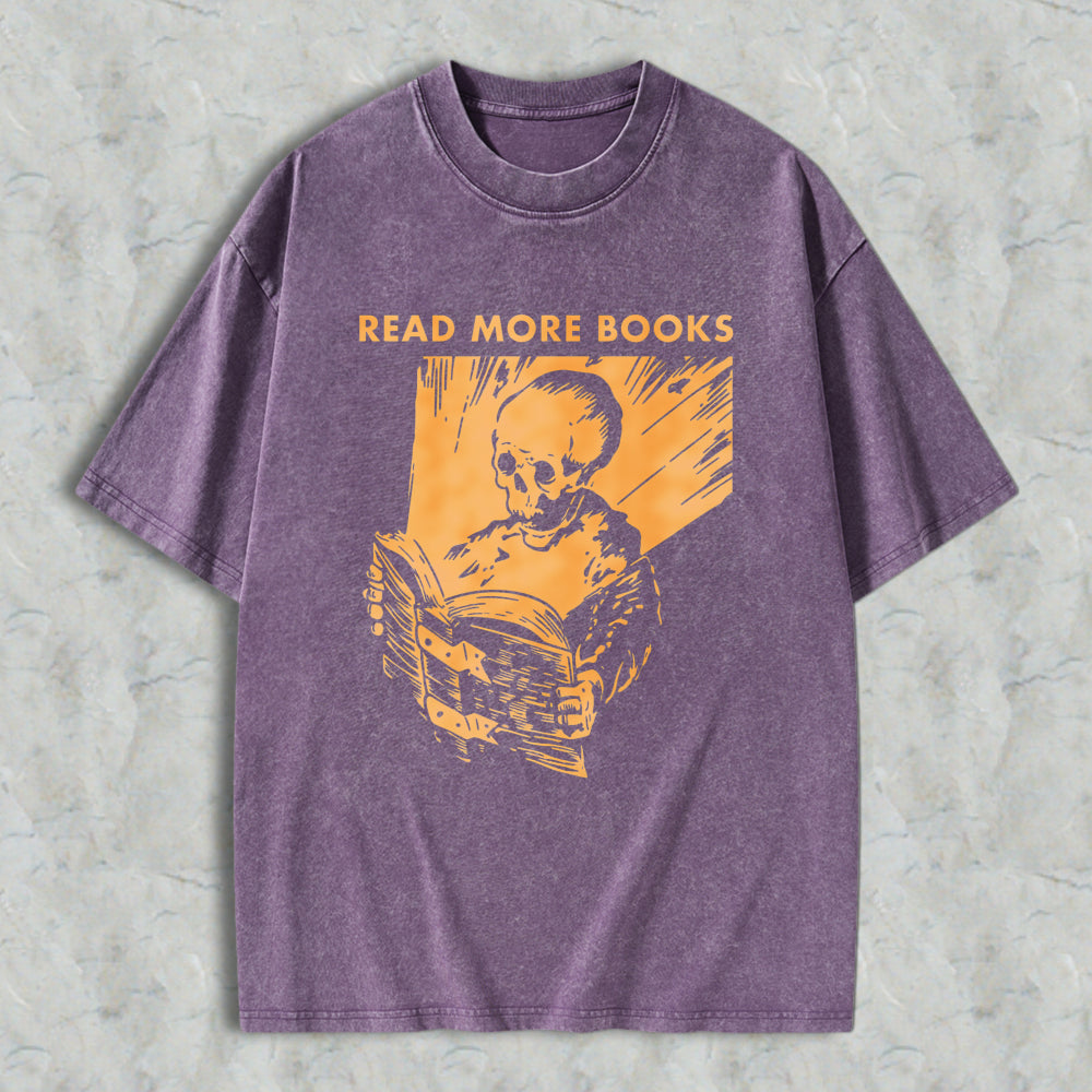 Wardrobecart Skeleton Reading Book Read More Books Unisex Washed T-shirt