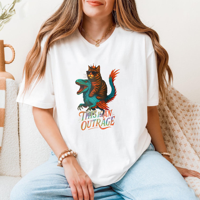 Wardrobecart Cat Riding Dinosaur This Is An Outrage Unisex Classic T-shirt