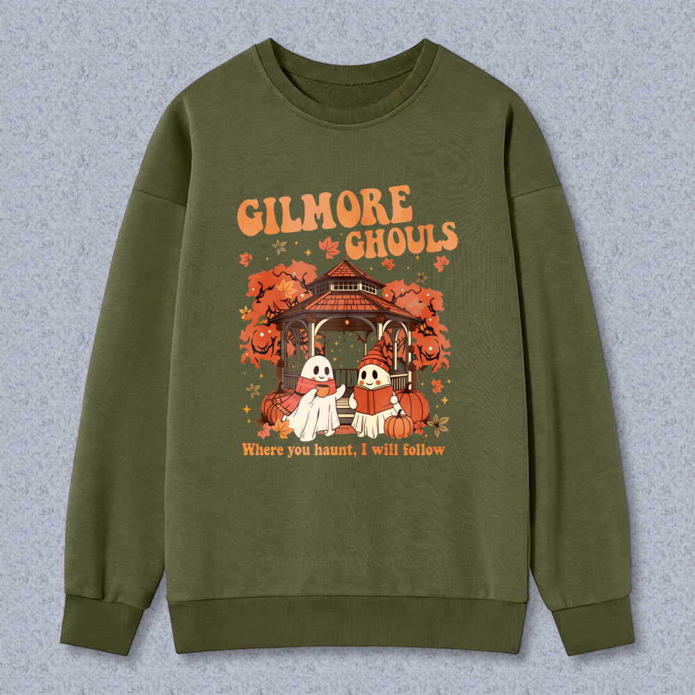 Wardrobecart Gilmore Ghouls Halloween Ghosts Pumpkin Gazebo Autumn Leaves Unisex Classic Sweatshirt