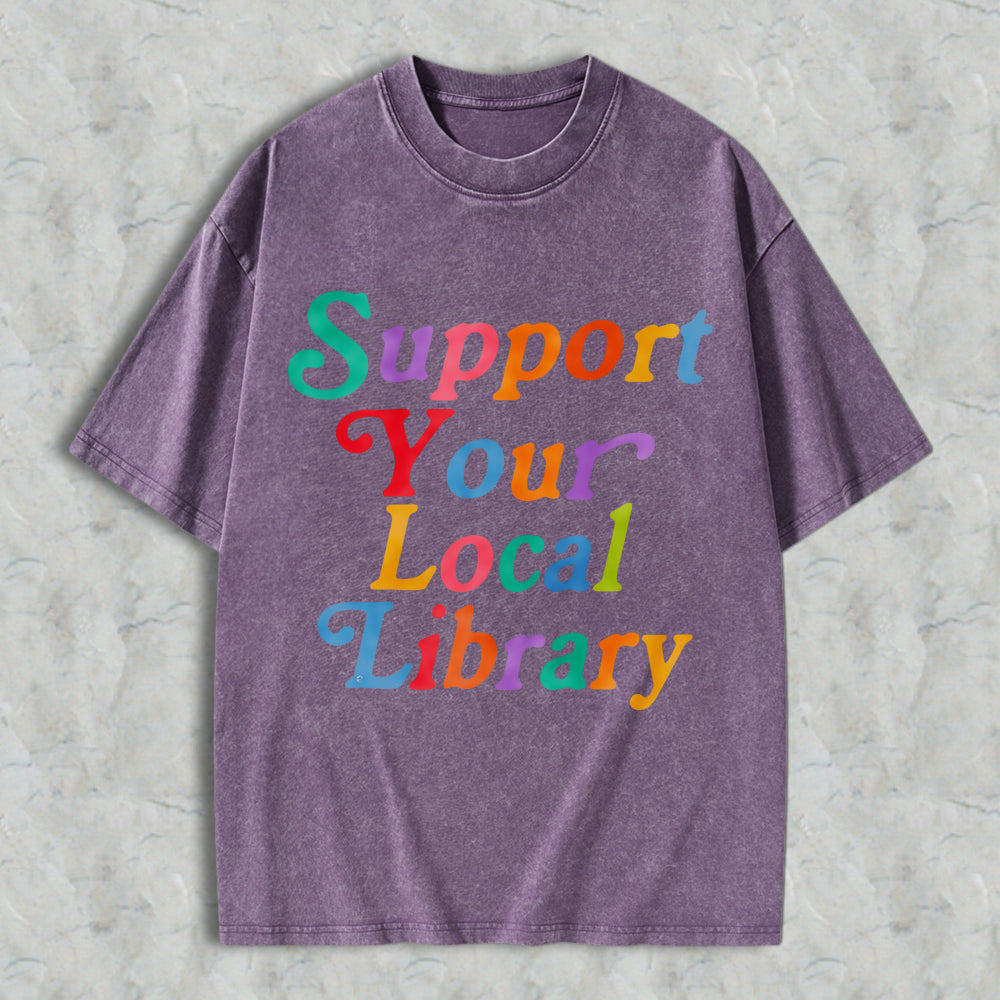 Wardrobecart Support Your Local Library Unisex Washed T-shirt