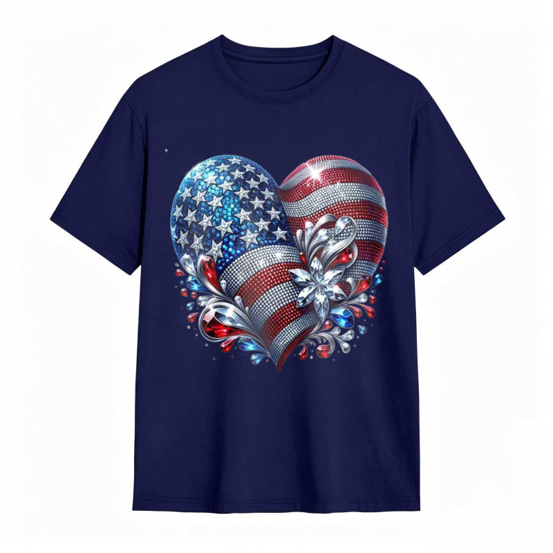 American Flag Heart Design Cotton Casual T-shirt