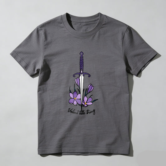 Wardrobecart Sword With Purple Flowers And Text Unisex Classic T-shirt