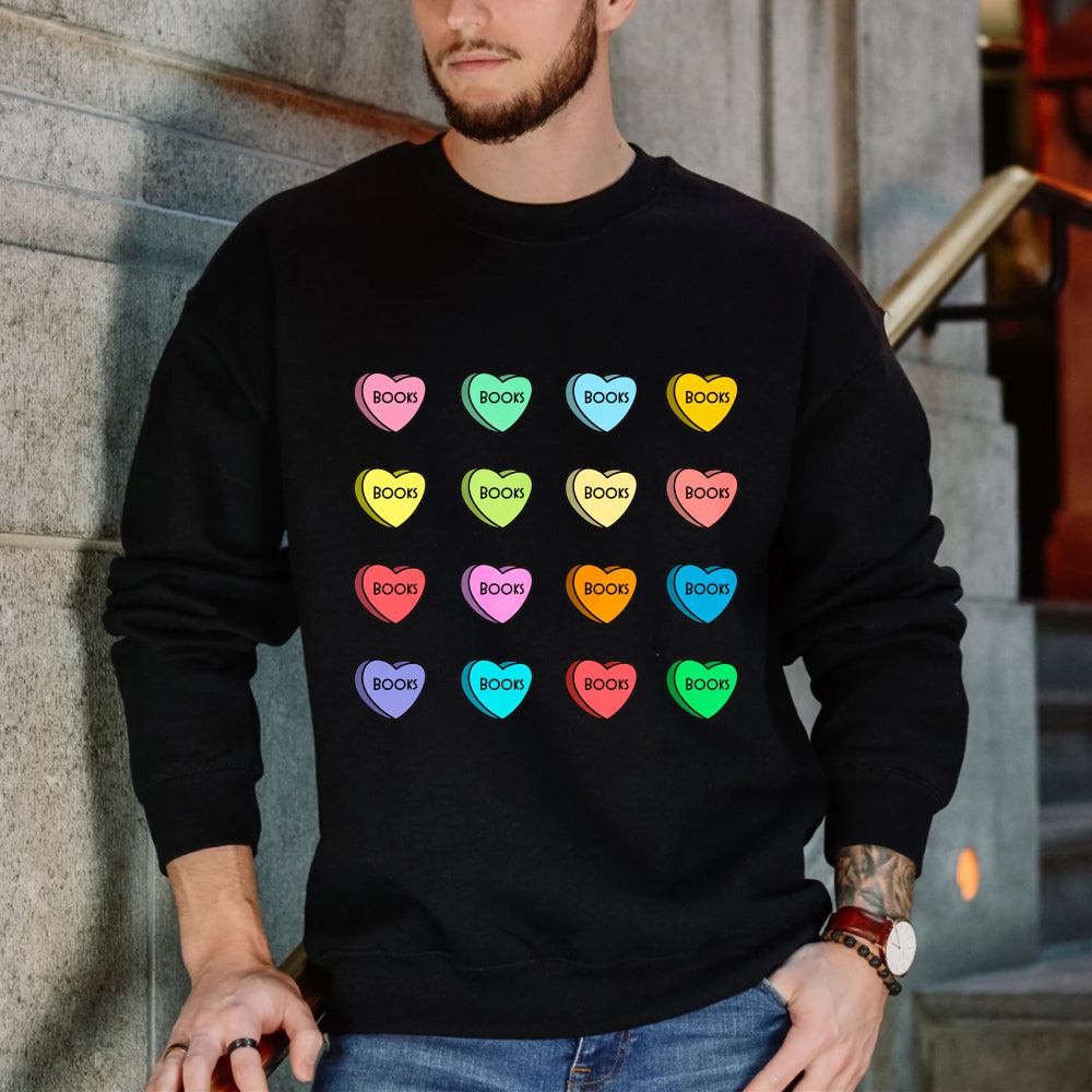 Wardrobecart Heart Shaped Book Candy Pattern Unisex Classic Sweatshirt