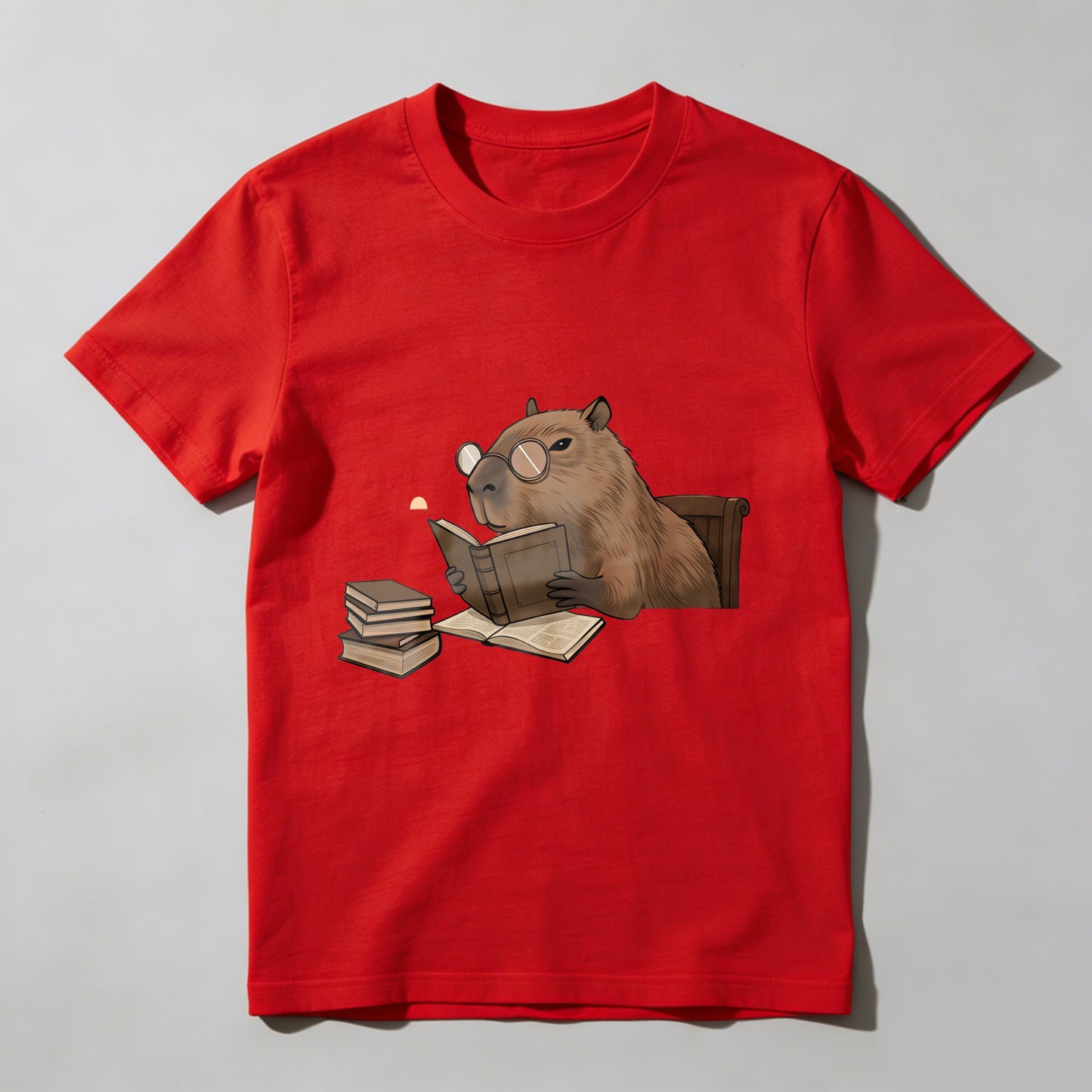 Wardrobecart Capybara Reading Book With Glasses And Stack Of Books Unisex Classic T-shirt