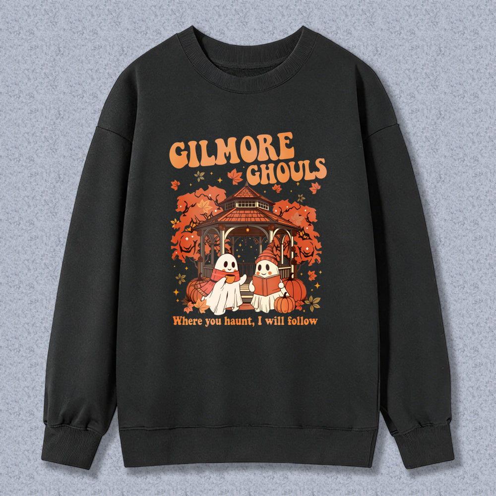 Wardrobecart Gilmore Ghouls Halloween Ghosts Pumpkin Gazebo Autumn Leaves Unisex Classic Sweatshirt