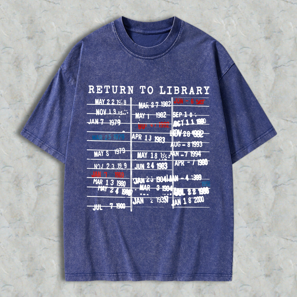Wardrobecart Return To Library Date Stamp Design Unisex Washed T-shirt