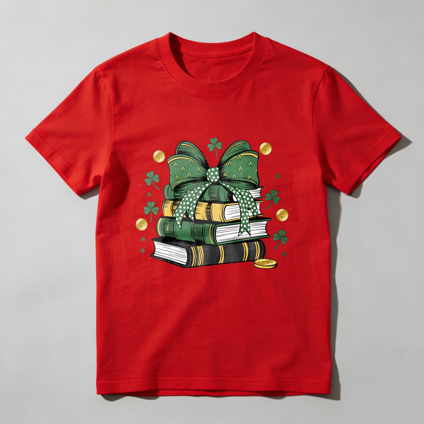 Wardrobecart Green Bow Books Clover Gold Coins Unisex Classic T-shirt