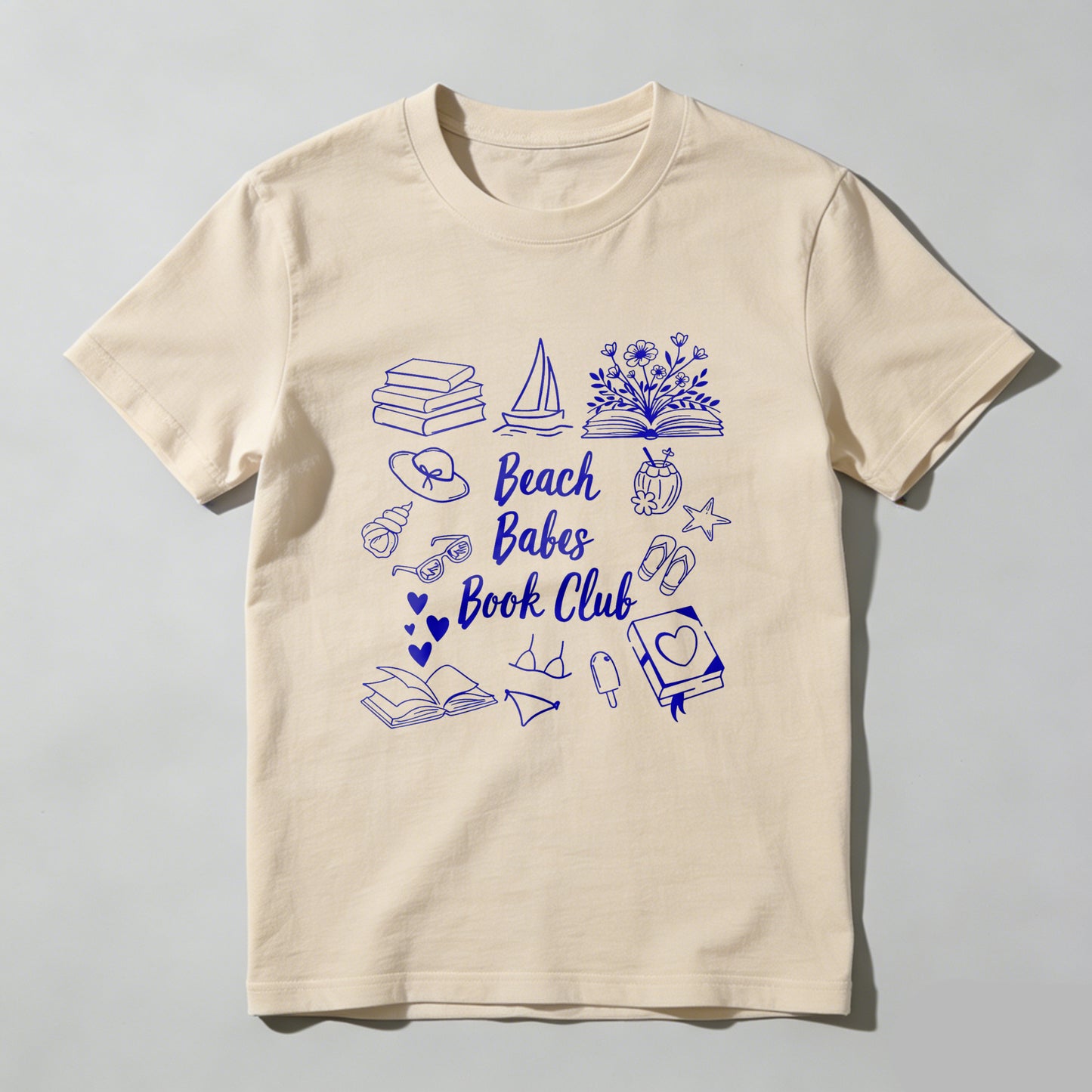 Wardrobecart Beach Babes Book Club Theme With Books And Beach Icons Unisex Classic T-shirt 100% cotton