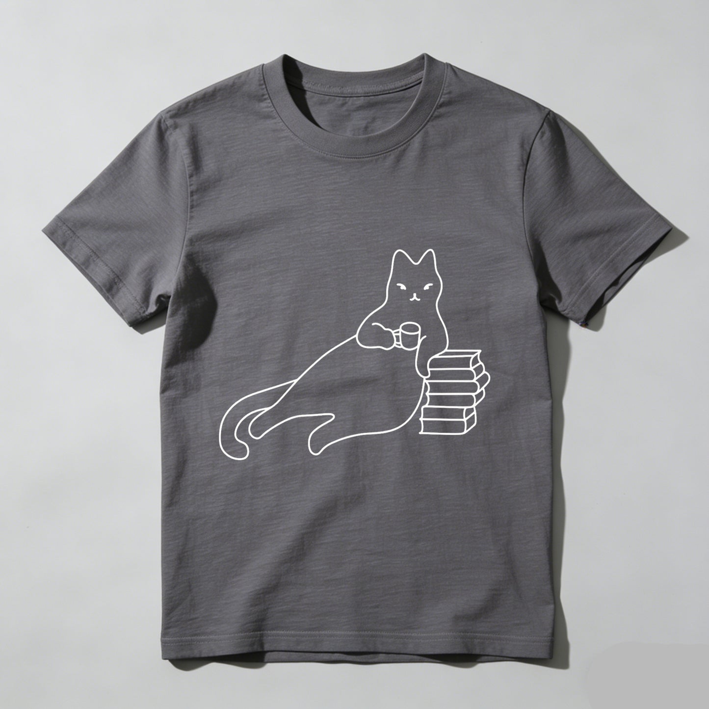 Wardrobecart Cat Holding Book Stack With Coffee Cup Unisex Classic T-shirt